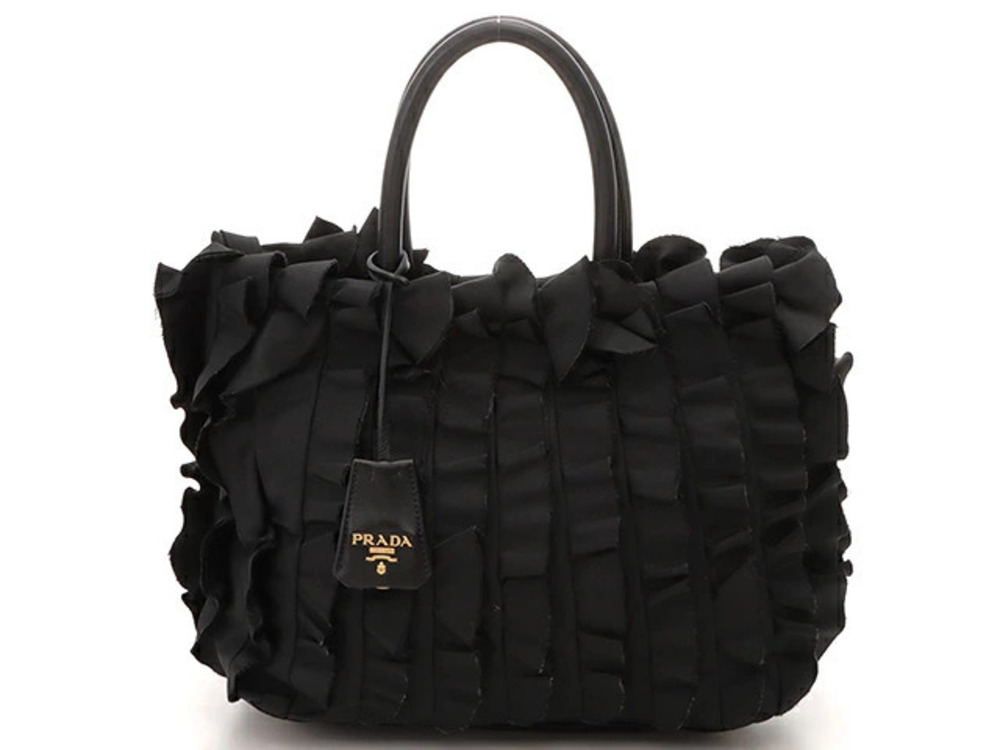 Prada bag tote frill black leather